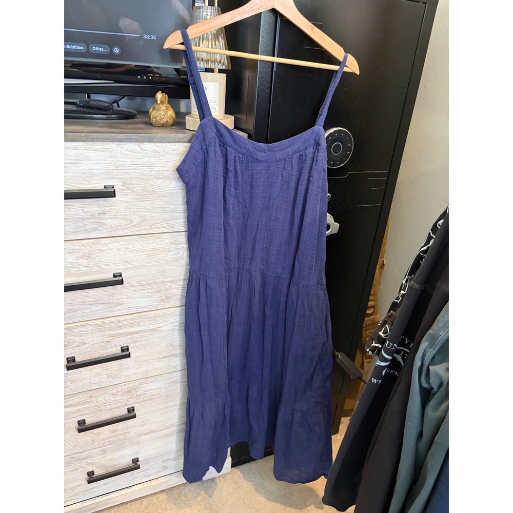 Knox Rose Navy Blue Tiered Midi Dress Sleeveless Gauze Boho XL